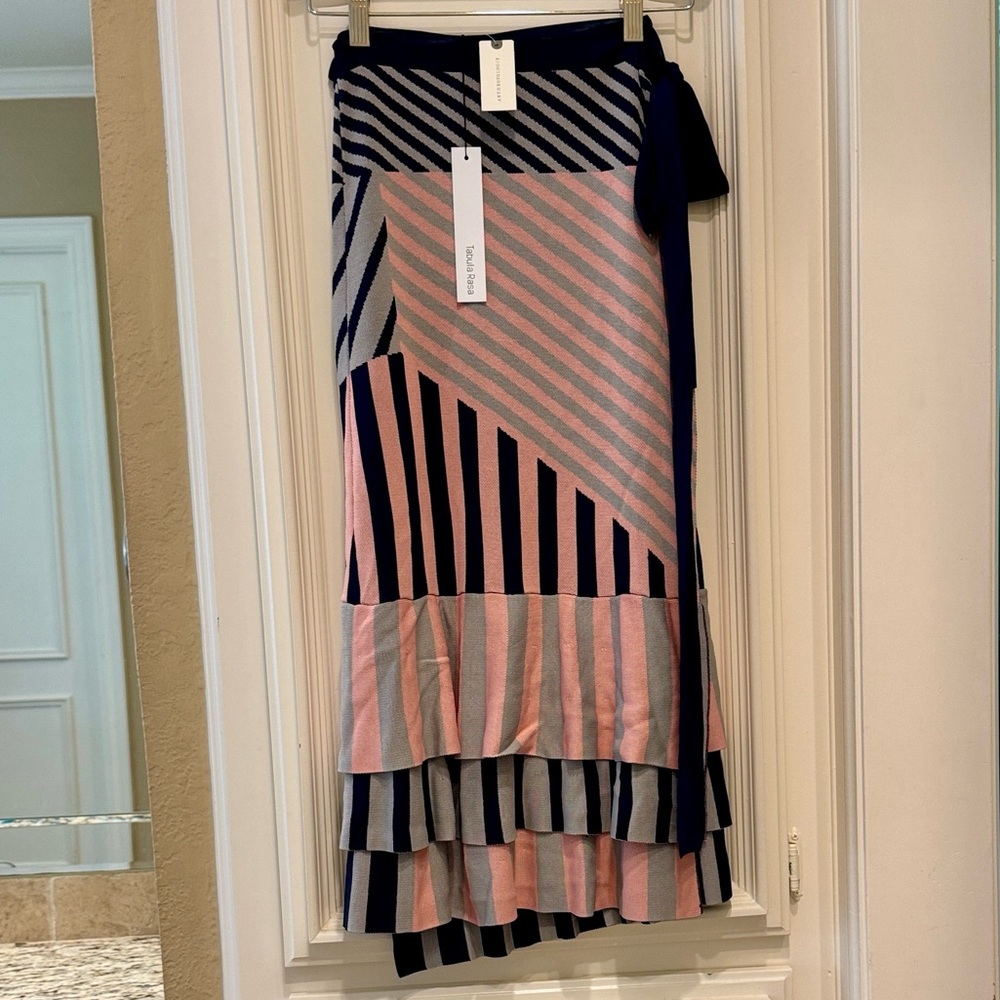 NWT Tabula Rasa Anthropologie Navy and Pink Striped Midi Skirt